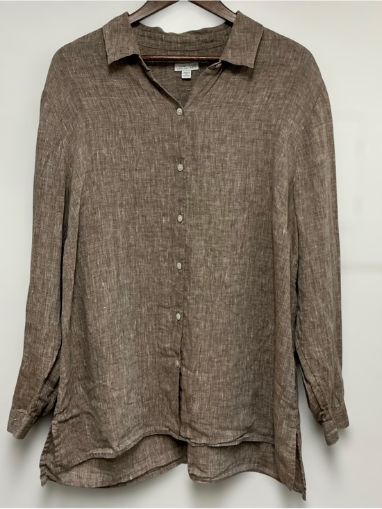 J. Jill Tops - J.Jill Love Linen Brown Button-Down Shirt Long Sleeve Size3X